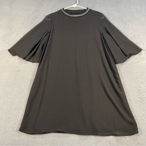Zara Basic Collection Women’s Black Chiffon Silver Crewneck, Bell Sleeve, size S